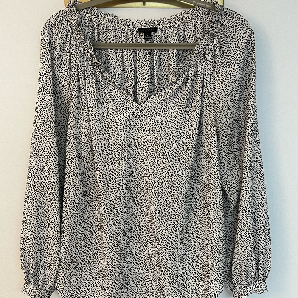 Ann Taylor Black and white ruffle top